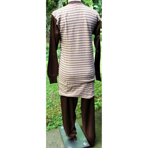 Vtg 1960s Ambassador Polyester Dress Brown Leggings Diamond Square Casual Long - Picture 4 of 11